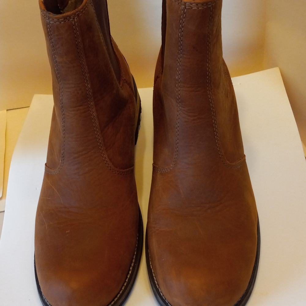 Women's Brown Chelsea Leather Boots with Elastic Panels